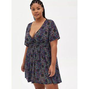 Torrid Mesh Smock Waist Coverup Dress Womens Plus Size 4X Geometric Short Sleeve